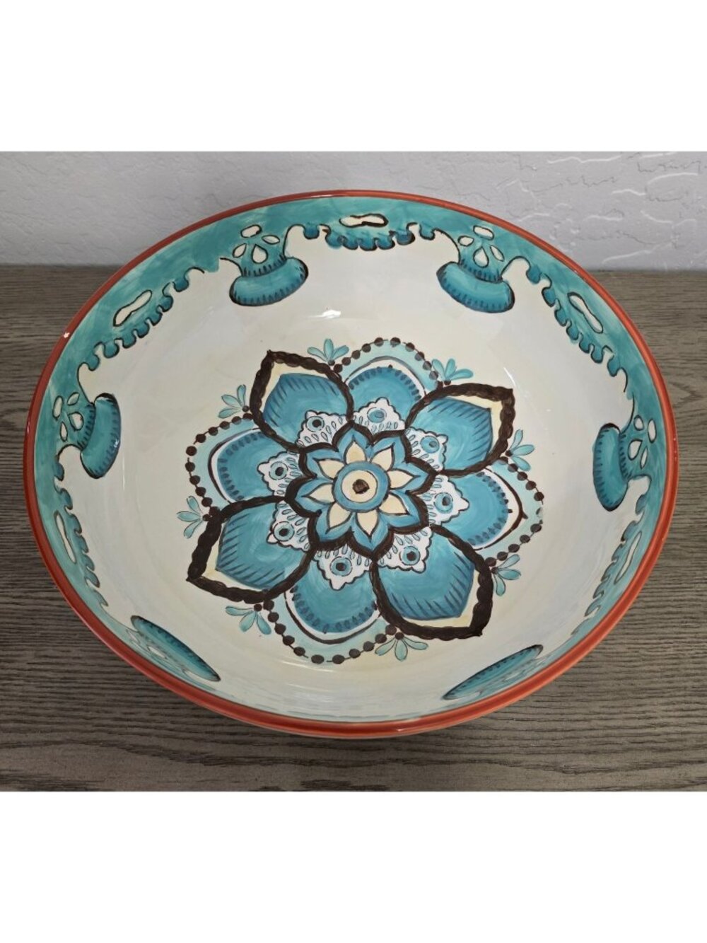 Italian Blue and Green Ceramic Pasta Bowl Large 11.5" Wide READ